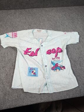 vintage 1980s or 1990s Esleep light blue pinstripe button-up pajama